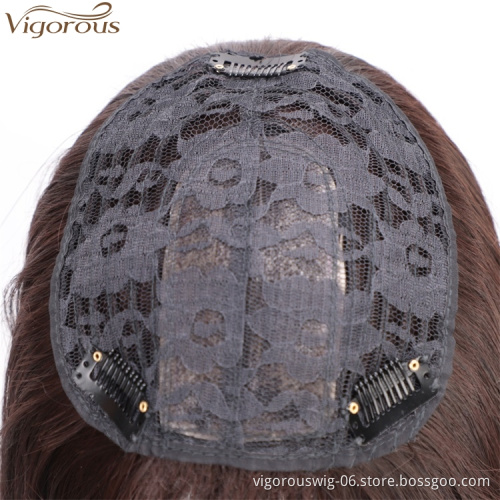 Vigorous Curly Wavy Synthetic Clip in Topper Ponytail Hair Extensions Synthetic Hairpiece with Air Bangs for Women
